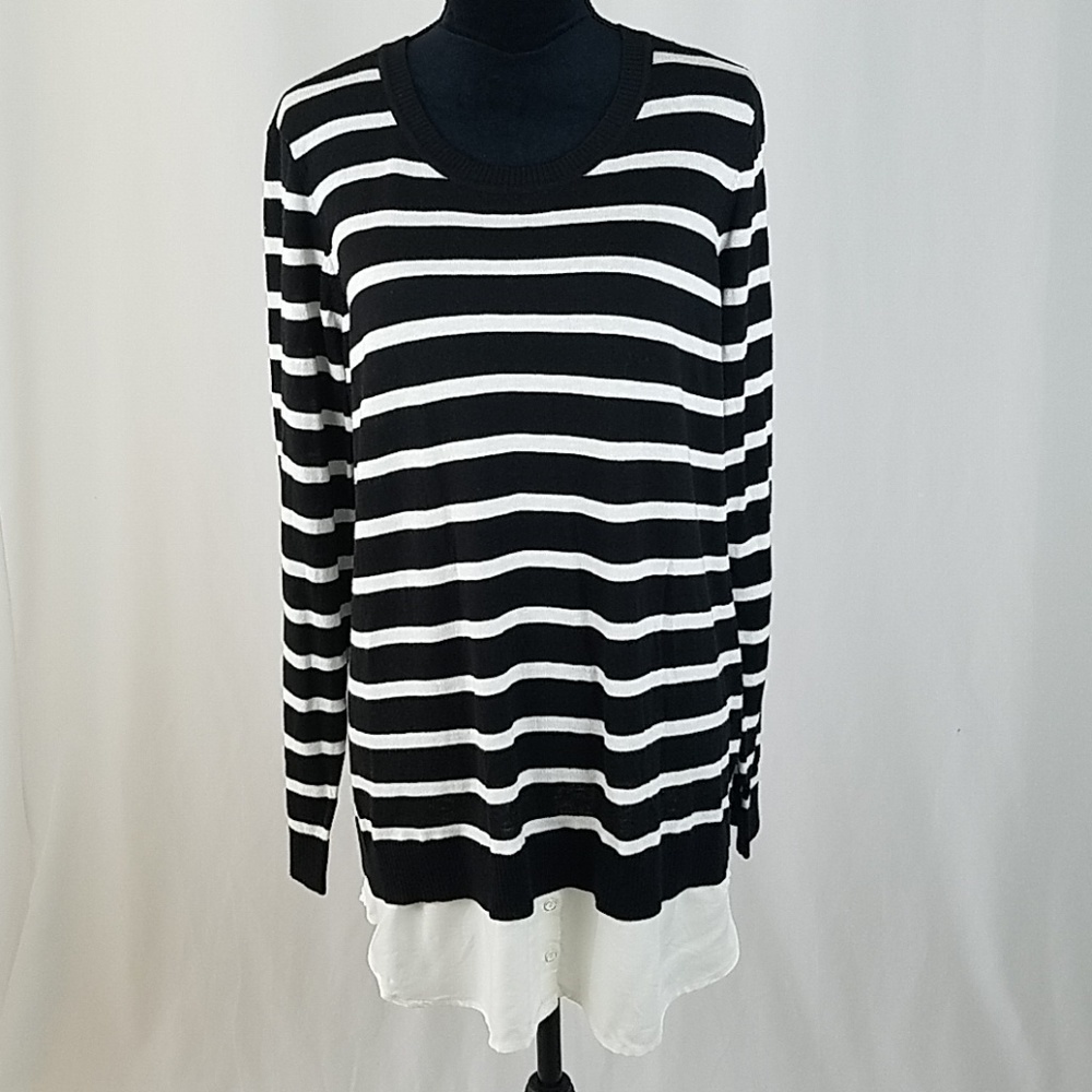 G.H. Bass & Co. women XL Fuzzy Gauge sweater faux under shirt stripes costal